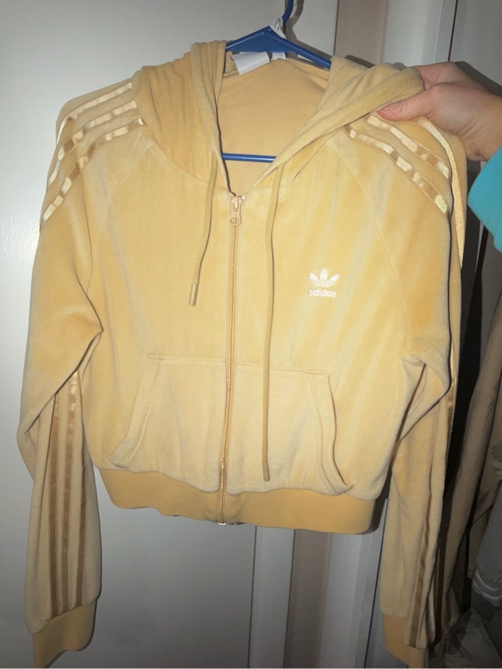 adidas Women’s Pale Yellow Velour Zip Hoodie